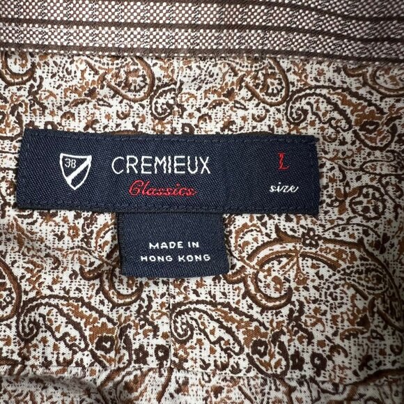 Cremieux Classics Mens Paisley Long Sleeve Button-Up Large Shirt Brown Flip Cuff - Picture 3 of 10